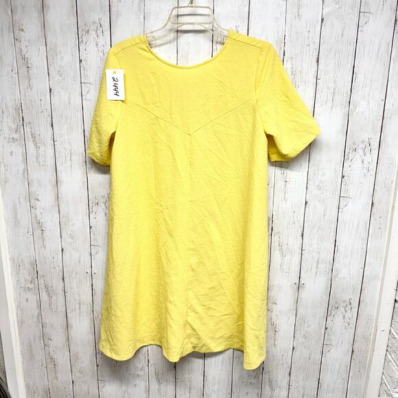 Frnch Dress Women Size M/L Yellow Crepe Round Neck Short Sleeve Shift Mini Sun - Picture 1 of 7